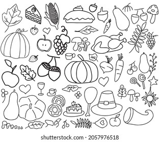 Thanksgiving theme object doodle,line hand drawn,vector illustration.