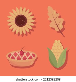 thanksgiving traditional party icon set