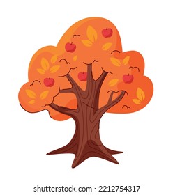 Thanksgiving tree icon. Plant with orange leaves and apples. Autumn season and harvest, gardening and love of nature. Poster or banner, graphic element for website. Cartoon flat vector illustration