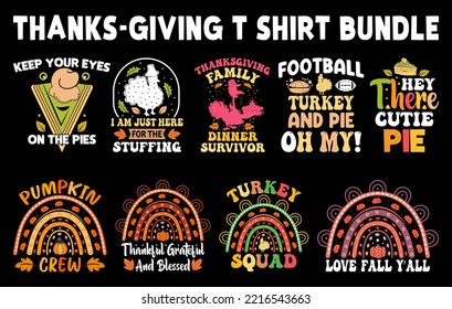 Thanksgiving t-shirt bundle, Football Turkey and Pie T-shirt design,  oh my pumpkin Crew, Turkey Squad, Love Fall Yall, Thankful Grateful and Blessed, Hey there cutie pie