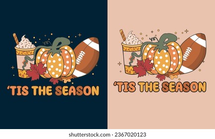 Thanksgiving T-shirt Design Template, Fall Design with Pumpkins, Football, Latte, and Leaves, Thanksgiving Print Template