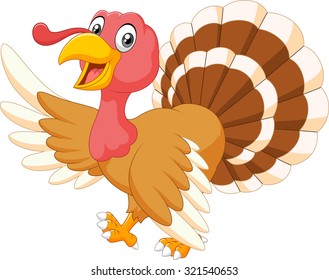 Thanksgiving turkey animal mascot gesturing on white background