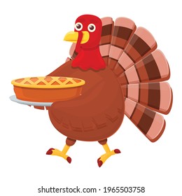 Thanksgiving turkey with apple pie icon. Cartoon of Thanksgiving turkey with apple pie vector icon for web design isolated on white background