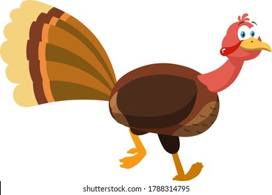 Thanksgiving Turkey Bird Cartoon Character Running. Vector Illustration Isolated On White Background