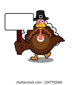 Thanksgiving Turkey Bird Cartoon Mascot Character, cartoon Turkey Vector Illustration