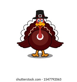 Thanksgiving Turkey Bird Cartoon Mascot Character, cartoon Turkey Vector Illustration