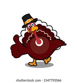 Thanksgiving Turkey Bird Cartoon Mascot Character, cartoon Turkey Vector Illustration