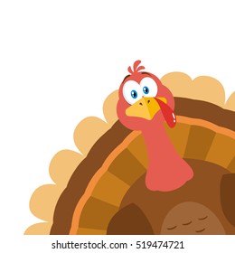 Thanksgiving Turkey Bird Cartoon Mascot Character Peeking From A Corner. Vector Illustration Flat Design Isolated On White Background