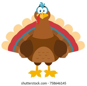 Thanksgiving Turkey Bird Cartoon Mascot Character. Vector Illustration Flat Design Isolated On White Background