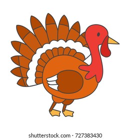 Thanksgiving turkey bird cartoon style mascot character. Vector illustration flat design isolated on white background. Funny icon of brown poultry hand drawn pattern for websites, mobile app.