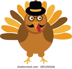 Thanksgiving Turkey Bird with hat and glasses. Turkey Bird 