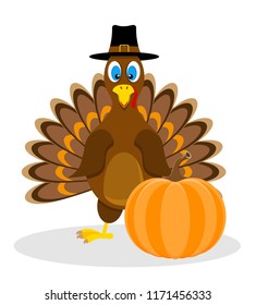 thanksgiving turkey bird and pumpkin stock vector illustration isolated on white background