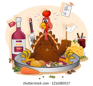 Thanksgiving turkey character, Thanksgiving turkey on tray