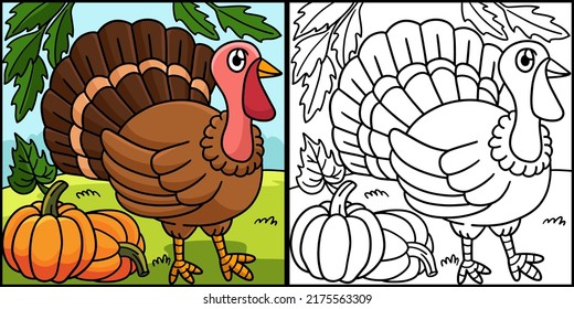 Thanksgiving Turkey Coloring Page Illustration
