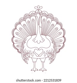 Thanksgiving turkey coloring page. Turkey linear illustration for coloring.