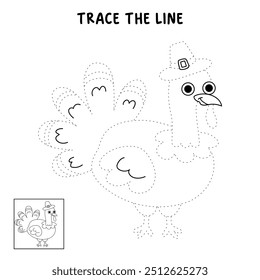 Thanksgiving Turkey coloring pages for kids. Trace and color thanksgiving turkey. Coloring page outline of turkey. Thanksgiving turkey tracing worksheet printable. Kindergarten and preschool activity.