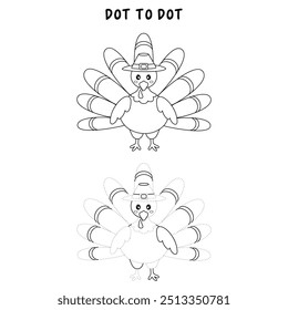 Thanksgiving Turkey coloring pages for kids. Trace and color thanksgiving turkey. Coloring page outline of turkey. Thanksgiving turkey tracing worksheet printable. Kindergarten and preschool activity.