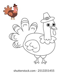 Thanksgiving Turkey coloring pages for kids. Trace and color thanksgiving turkey. Coloring page outline of turkey. Thanksgiving turkey tracing worksheet printable. Kindergarten and preschool activity.