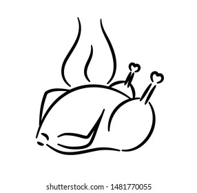Thanksgiving turkey. Contour vector illustration. Fried chicken icon. Fragrant meat.