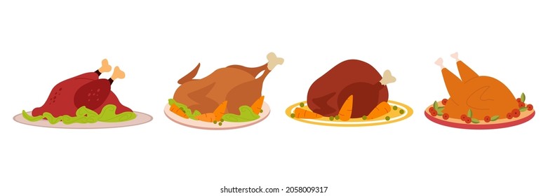 thanksgiving turkey cooking simple illustration set vector
