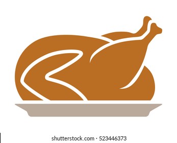Thanksgiving Turkey Dinner On A Plate Flat Vector Color Icon For Apps And Websites