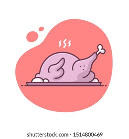 Thanksgiving turkey dinner vector icon in monoline / line art style
