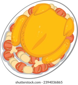 Thanksgiving Turkey Dinner Up View Drawing. Festive food on the table from above