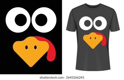 Thanksgiving Turkey Face Graphic on Black T Shirt Mockup for Holiday Apparel