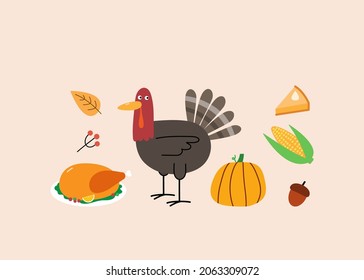 Thanksgiving turkey. Food icon. Vector illustration