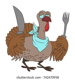 Thanksgiving turkey with fork and knife, Ready to celebrate Thanksgiving Day.
