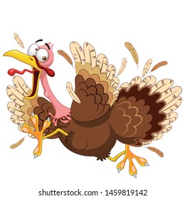 Thanksgiving Turkey Funny Scared and Running Cartoon Character Vector Illustration
