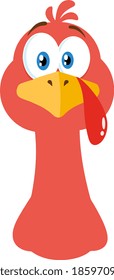 Thanksgiving Turkey Head Cartoon Character. Vector Illustration Flat Design Isolated On White Background