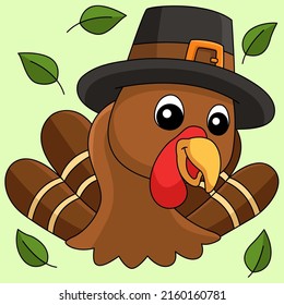 Thanksgiving Turkey Heat With Hat Illustration