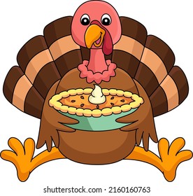 Thanksgiving Turkey Holding A pie Cartoon Clipart