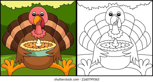 Thanksgiving Turkey Holding Pie Illustration