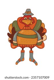 Thanksgiving turkey image funny cute. For greeting cards design. Vector illustration.