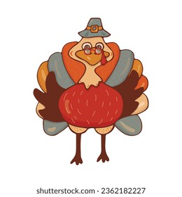 Thanksgiving turkey image funny cute. For greeting cards design. Vector illustration.