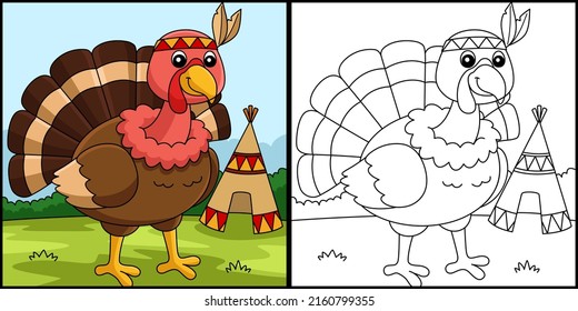 Thanksgiving Turkey Indian Headdress Illustration
