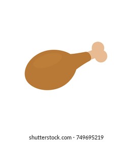 Thanksgiving turkey leg, vector illustration. Flat graphic icon or print, isolated on white background. Poultry roasted drumstick.