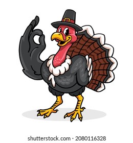 Thanksgiving turkey mascot with OK fingers.