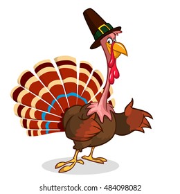 Thanksgiving turkey mascot waving. Vector character isolated on white background