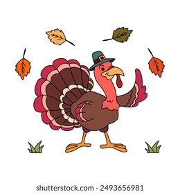 Thanksgiving turkey outline coloring page for kids drawing vector. Hand drawn turkey outline illustration. Turkey coloring page. Thanksgiving coloring page.