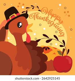 Thanksgiving turkey and pie. Vector illustration