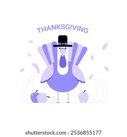 Thanksgiving Turkey With Pilgrim Hat In Flat Vector Illustration Symbolizing Gratitude, Harvest, And Autumn Celebration, Isolated On White Background