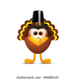 Thanksgiving turkey in pilgrim hat on white background