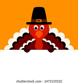 Thanksgiving Turkey Pilgrim Holding Horizontal Banner Orange