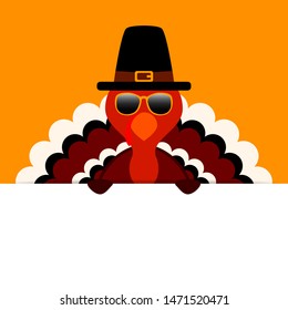 Thanksgiving Turkey Sunglasses Pilgrim Holding Horizontal Banner Orange