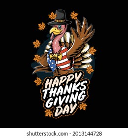 Thanksgiving Turkey Turkey In Usa Flag Costume Vector With Editable Layers