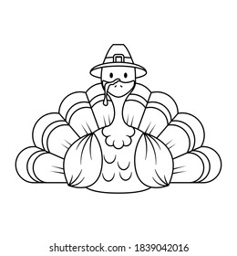 thanksgiving turkey wearing pilgrim hat character vector illustration design