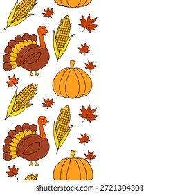 Thanksgiving turkeys seamless tile pattern with autumn leaves and harvest elements for festive decor concept as Thanksgiving turkeys and autumn leaves arranged seamlessly to create festive harvest home decor in Photo Stock Concept and empty space on the left side,no text --ar 7:2 --tile